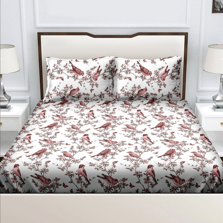 Bella Casa Fashion & Retail Ltd  Bella Casa 180 TC Cotton Pink Colour Bedsheet with 2 Pillow Covers - Genteel Collection