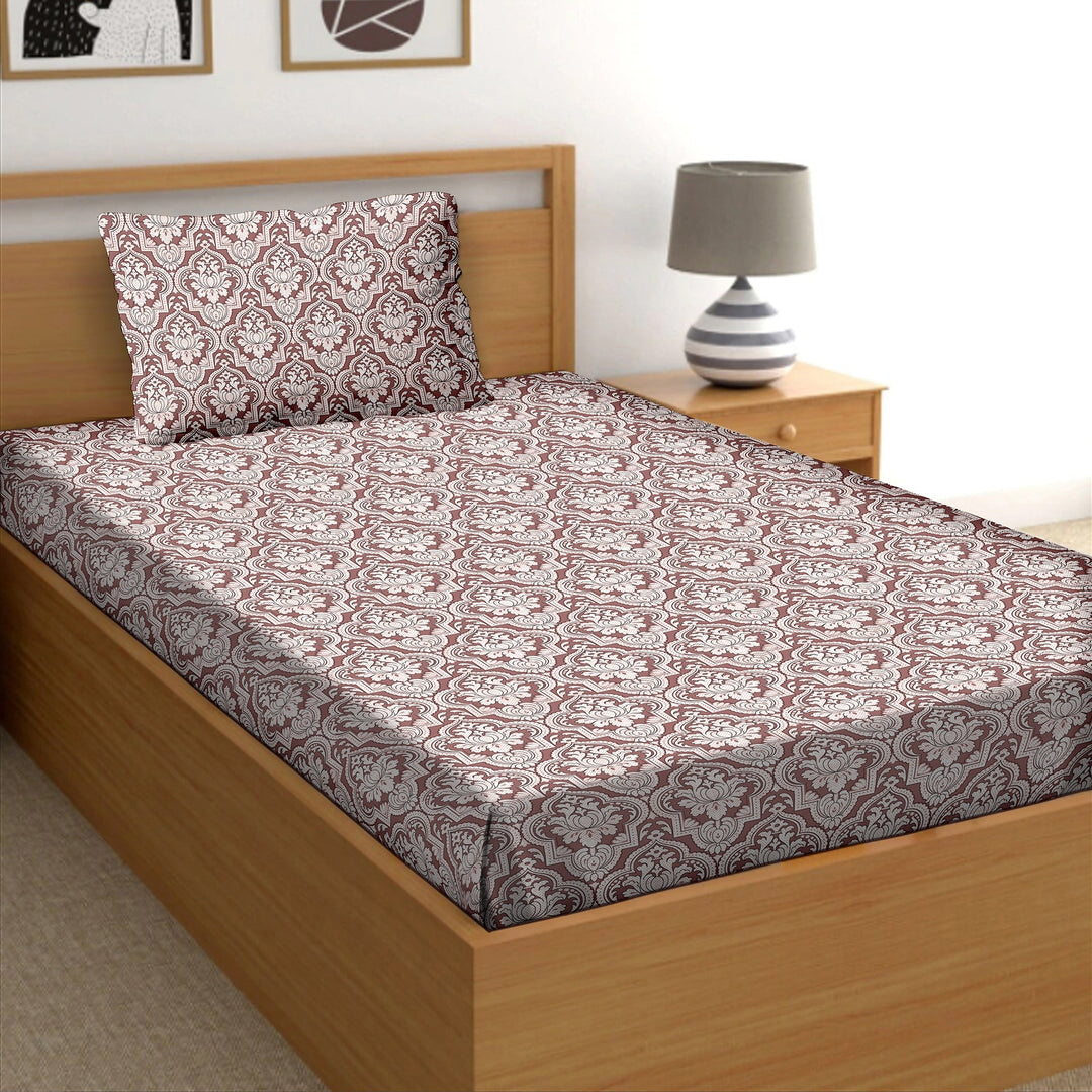 Bella Casa Fashion & Retail Ltd  Cotton Single Brown Colour Bedsheet with 1 Pillow Cover- Cuddle Collection