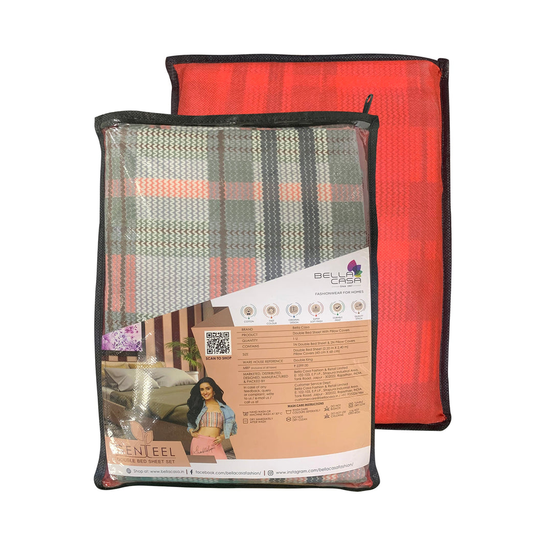 Bella Casa Fashion & Retail Ltd  Double Bedsheet King Size Cotton Abstract Brown Colour with 2 Pillow Covers - Genteel Collection