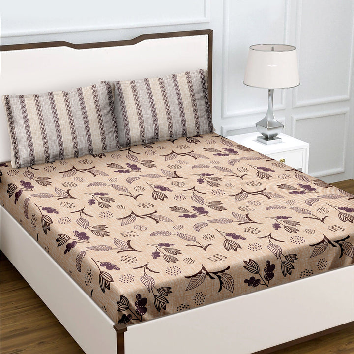 Bella Casa Fashion & Retail Ltd  Double Bedsheet King Size Cotton Abstract Brown Colour with 2 Pillow Covers - Genteel Collection