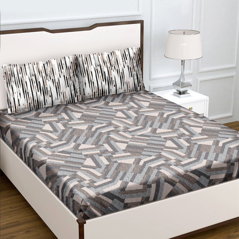 Bella Casa Fashion & Retail Ltd  Double Bedsheet King Size Cotton Abstract Grey Colour with 2 Pillow Covers - Genteel Collection