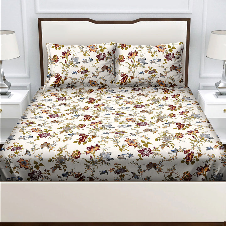 Bella Casa Fashion & Retail Ltd  Double Bedsheet King Size Cotton Floral Multi Colour with 2 Pillow Covers - Genteel Collection