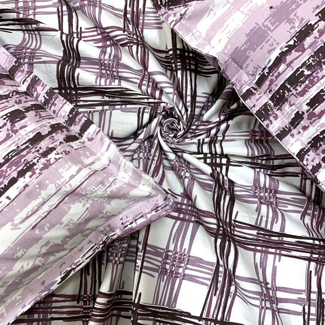 Bella Casa Fashion & Retail Ltd  Double Bedsheet King Size Cotton Geometric Purple Colour with 2 Pillow Covers - Genteel Collection