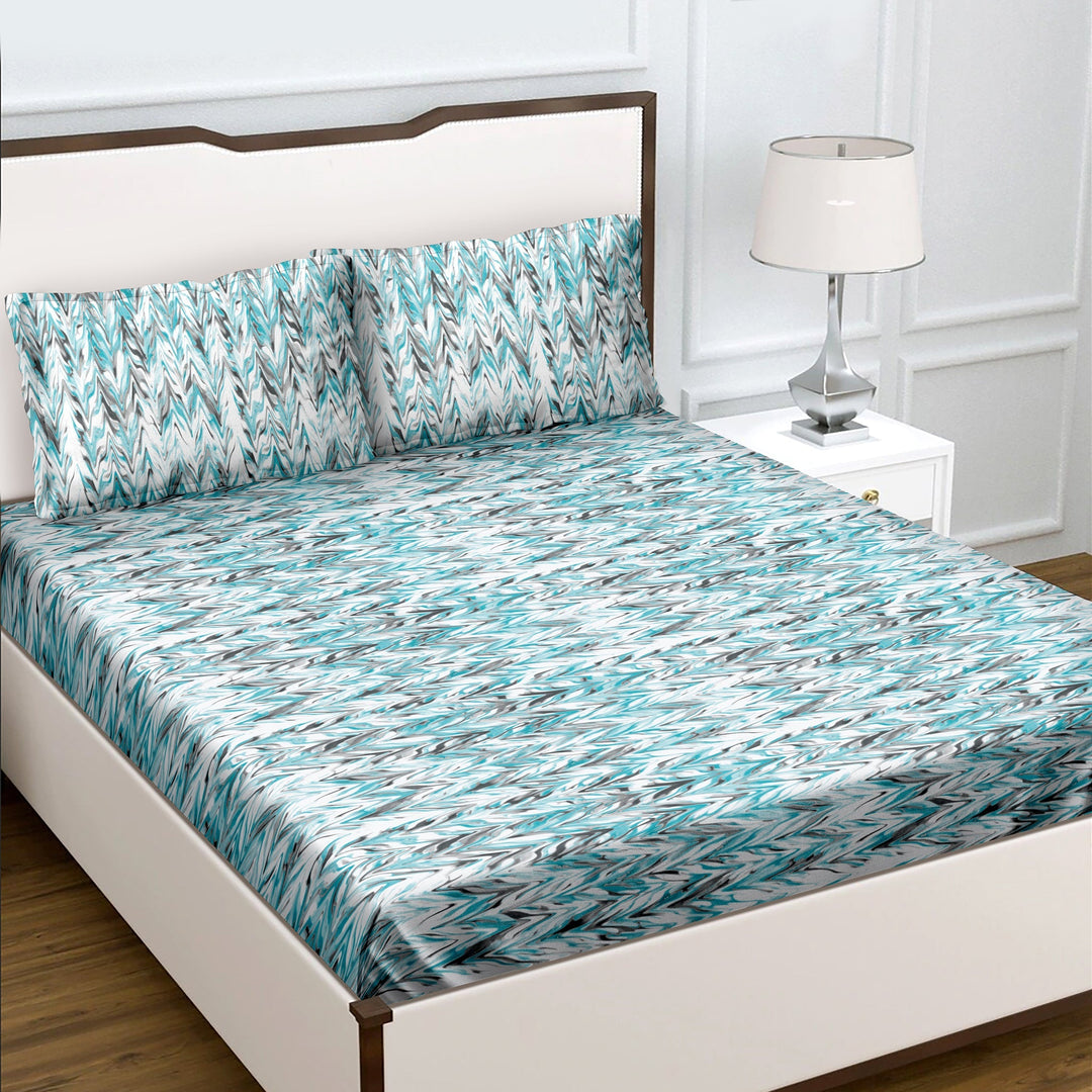 Bella Casa Fashion & Retail Ltd  Double Bedsheet Set 100% Cotton King Size with 2 Pillow Covers Abstract Blue Colour - Radiant Collection