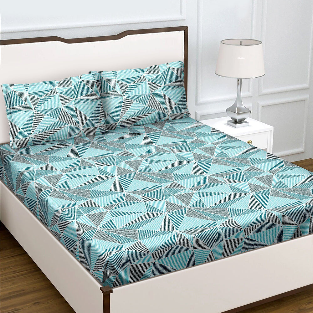 Bella Casa Fashion & Retail Ltd  Double Bedsheet Set King Size with 2 Pillow Covers Abstract Blue Colour - Radiant Collection