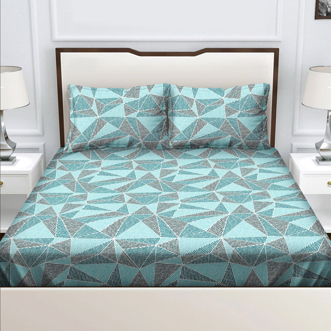 Bella Casa Fashion & Retail Ltd  Double Bedsheet Set King Size with 2 Pillow Covers Abstract Blue Colour - Radiant Collection