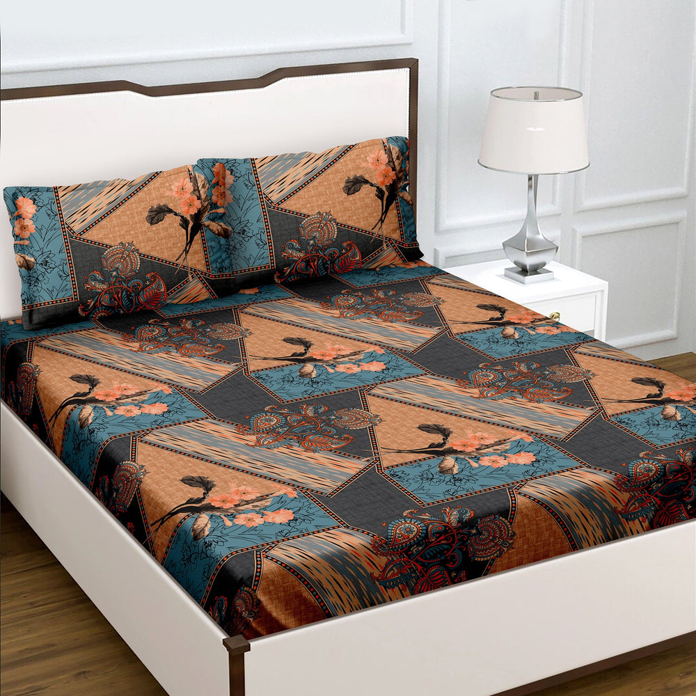 Bella Casa Fashion & Retail Ltd  Double Bedsheet Set King Size with 2 Pillow Covers Abstract Multi Colour - Radiant Collection