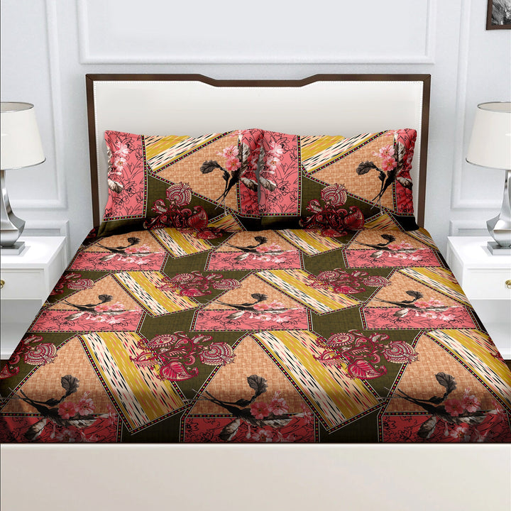 Bella Casa Fashion & Retail Ltd  Double Bedsheet Set King Size with 2 Pillow Covers Abstract Multi Colour - Radiant Collection