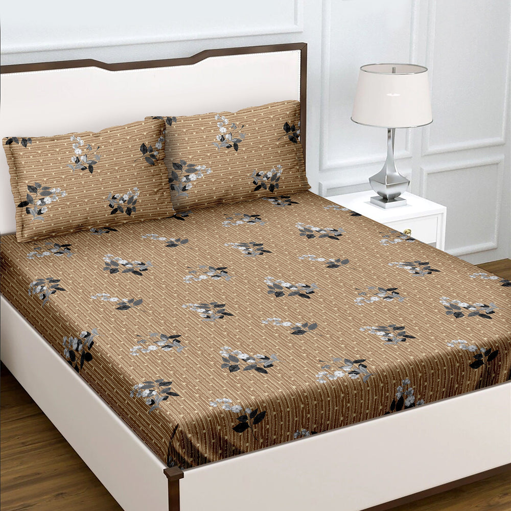 Bella Casa Fashion & Retail Ltd  Double Bedsheet Set King Size with 2 Pillow Covers Floral Brown Colour - Radiant Collection