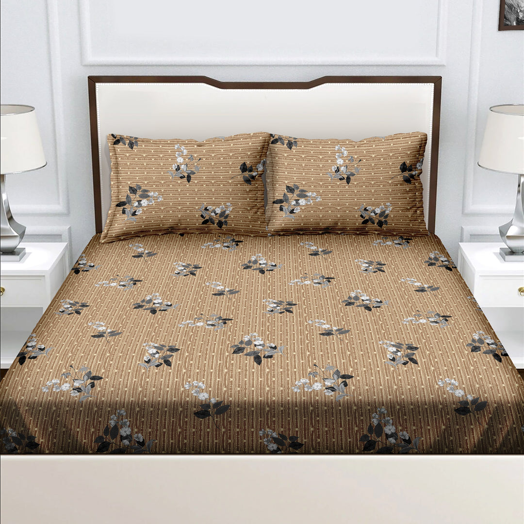 Bella Casa Fashion & Retail Ltd  Double Bedsheet Set King Size with 2 Pillow Covers Floral Brown Colour - Radiant Collection