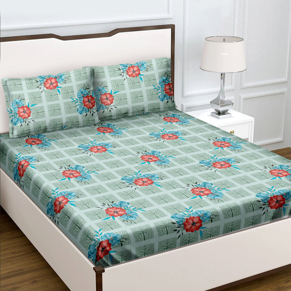 Bella Casa Fashion & Retail Ltd  Double Bedsheet Set King Size with 2 Pillow Covers Floral Green Colour - Radiant Collection