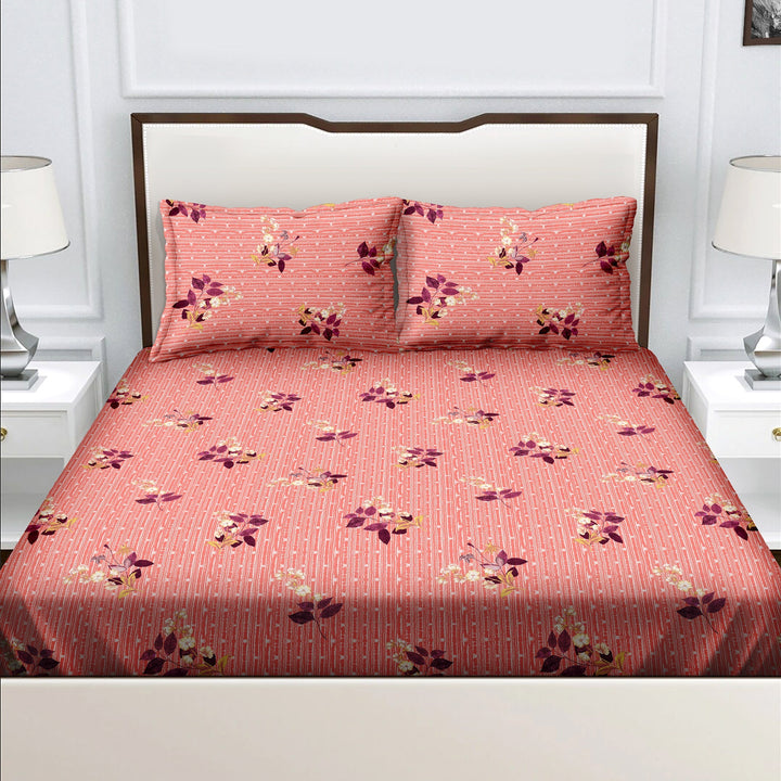 Bella Casa Fashion & Retail Ltd  Double Bedsheet Set King Size with 2 Pillow Covers Floral Peach Colour - Radiant Collection