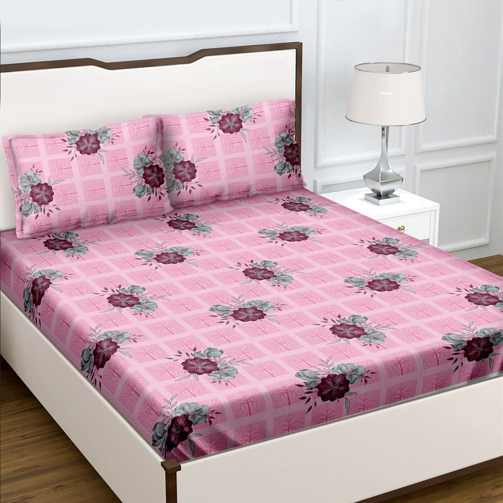 Bella Casa Fashion & Retail Ltd  Double Bedsheet Set King Size with 2 Pillow Covers Floral Pink Colour - Radiant Collection