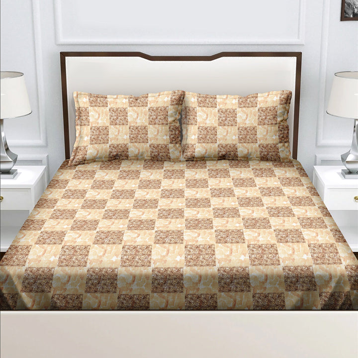Bella Casa Fashion & Retail Ltd  Double Bedsheet Set King Size with 2 Pillow Covers Geometric Browm Colour - Radiant Collection