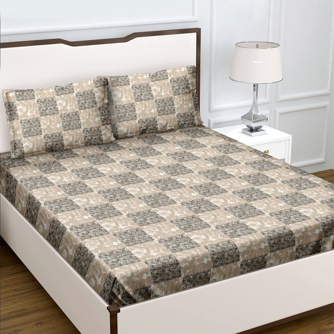 Bella Casa Fashion & Retail Ltd  Double Bedsheet Set King Size with 2 Pillow Covers Geometric Grey Colour - Radiant Collection