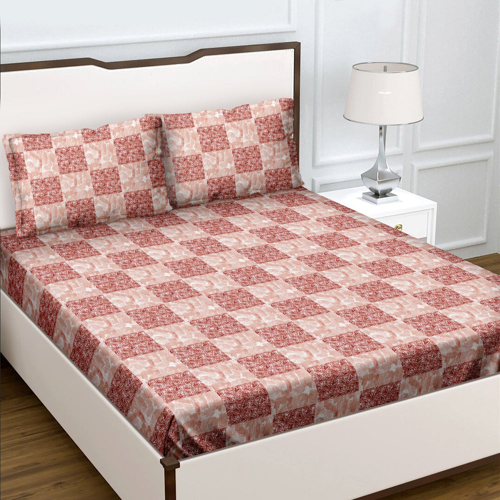Bella Casa Fashion & Retail Ltd  Double Bedsheet Set King Size with 2 Pillow Covers Geometric Red Colour - Radiant Collection