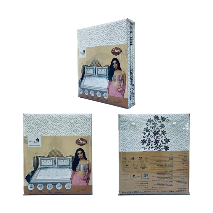 Bella Casa Fashion & Retail Ltd  Double Bedsheet Super King Size 100 % Cotton Abstract Teal Colour with 2 Pillow Covers - Amer Collection