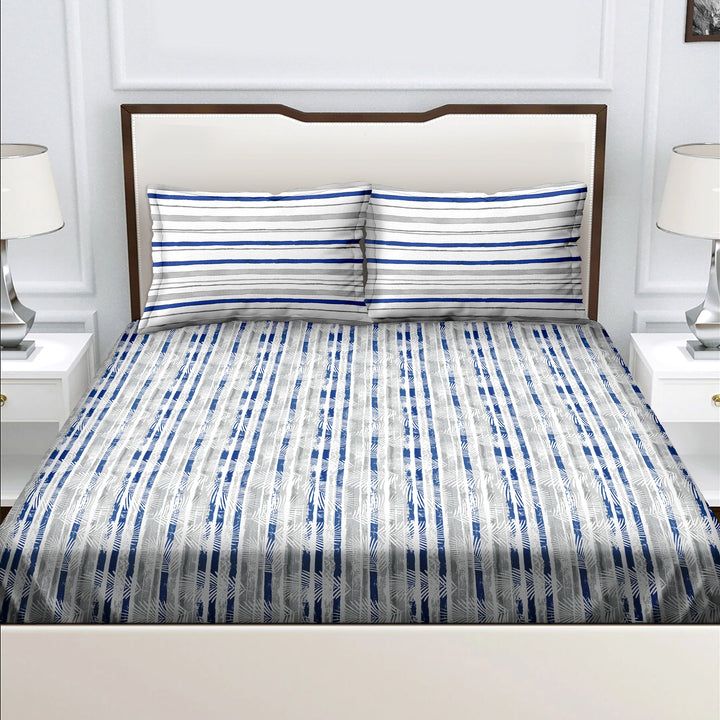 Bella Casa Fashion & Retail Ltd  Double King Size Cotton Abstract Blue Colour Bedsheet with 2 Pillow Covers - Genteel Collection