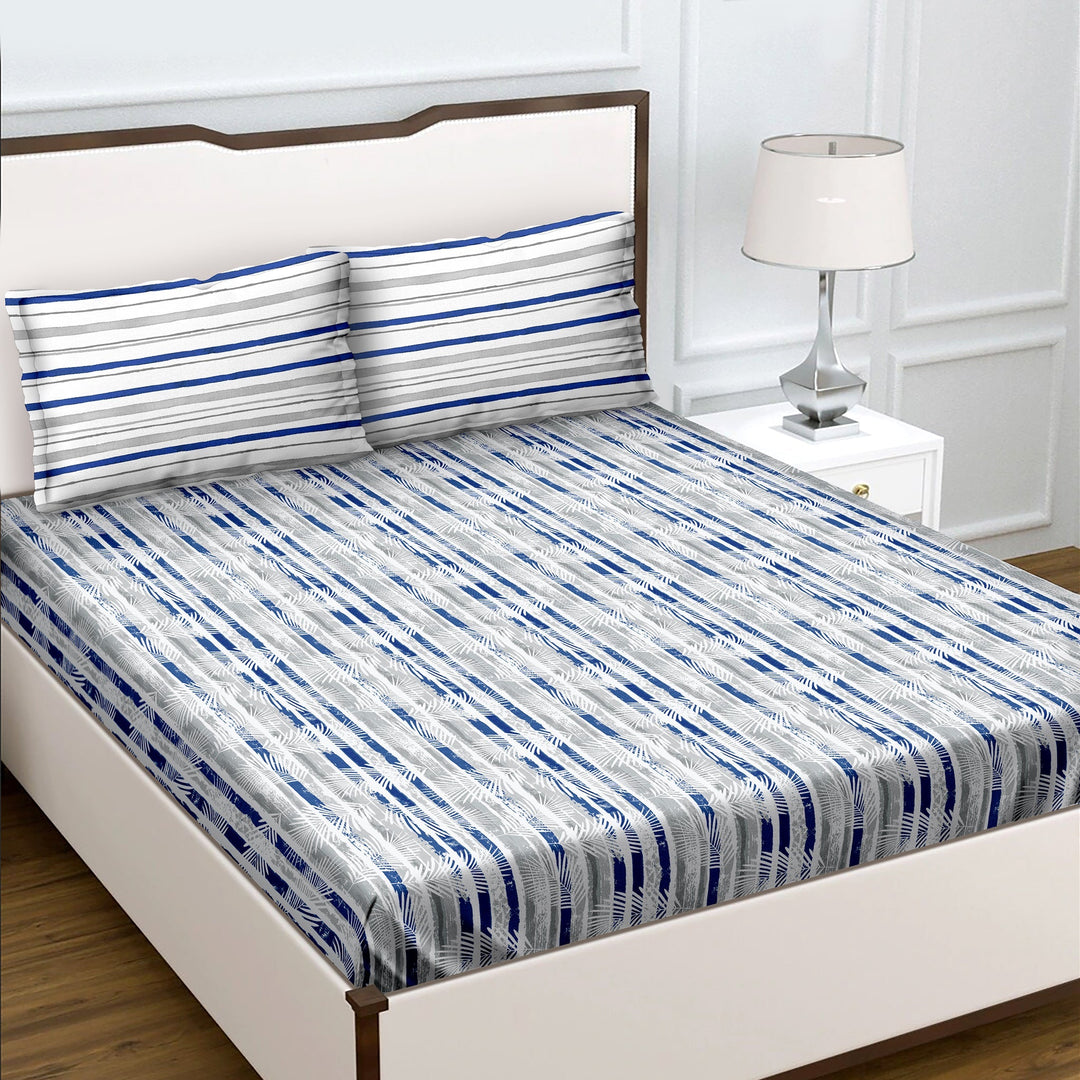 Bella Casa Fashion & Retail Ltd  Double King Size Cotton Abstract Blue Colour Bedsheet with 2 Pillow Covers - Genteel Collection