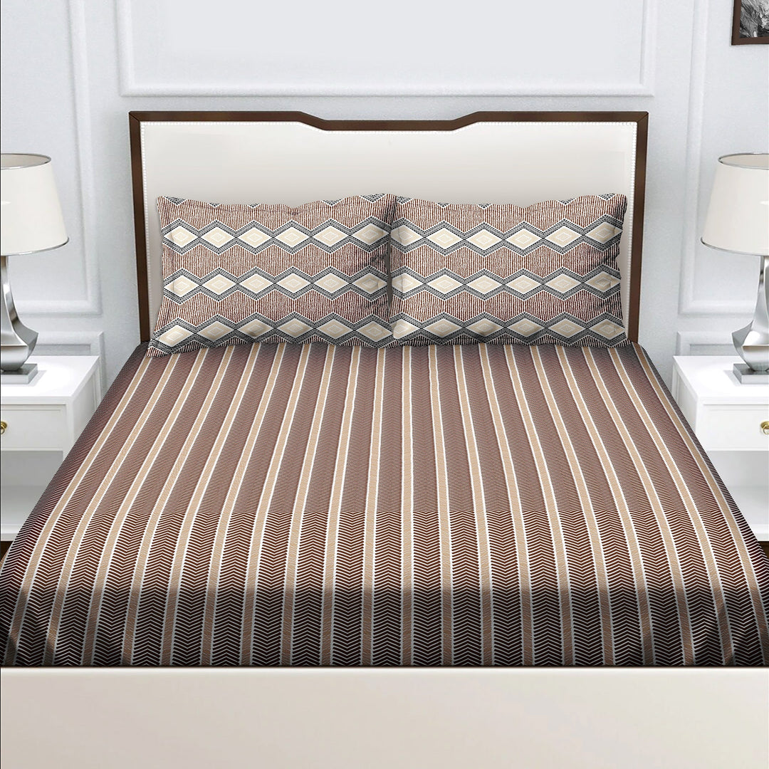 Bella Casa Fashion & Retail Ltd  Double King Size Cotton Abstract Brown Colour Bedsheet with 2 Pillow Covers - Genteel Collection