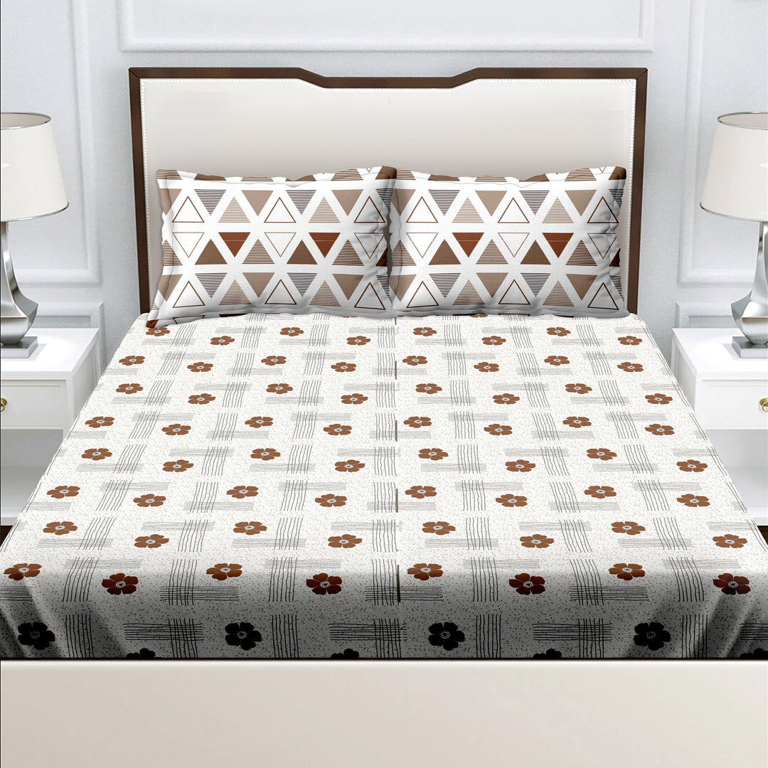 Bella Casa Fashion & Retail Ltd  Double King Size Cotton Abstract Brown Colour Bedsheet with 2 Pillow Covers - Genteel Collection