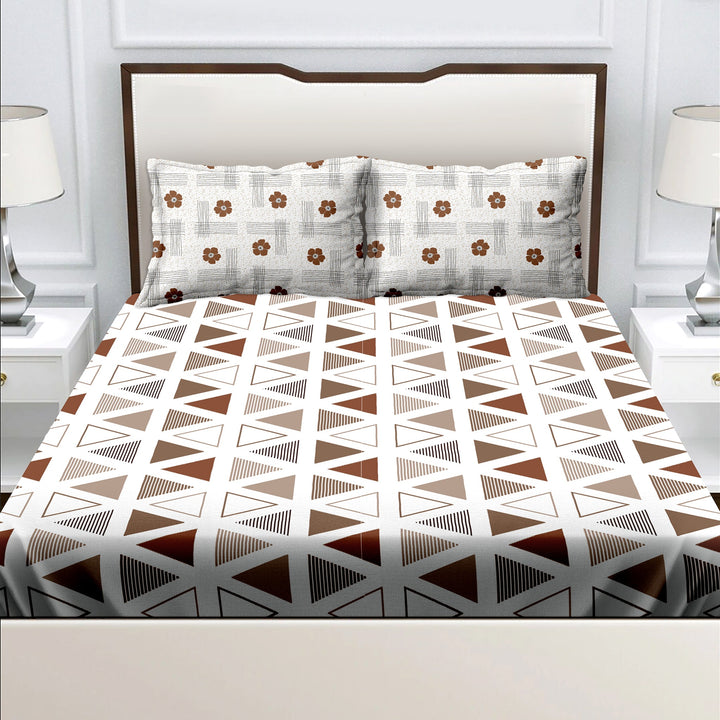 Bella Casa Fashion & Retail Ltd  Double King Size Cotton Abstract Brown Colour Bedsheet with 2 Pillow Covers - Genteel Collection