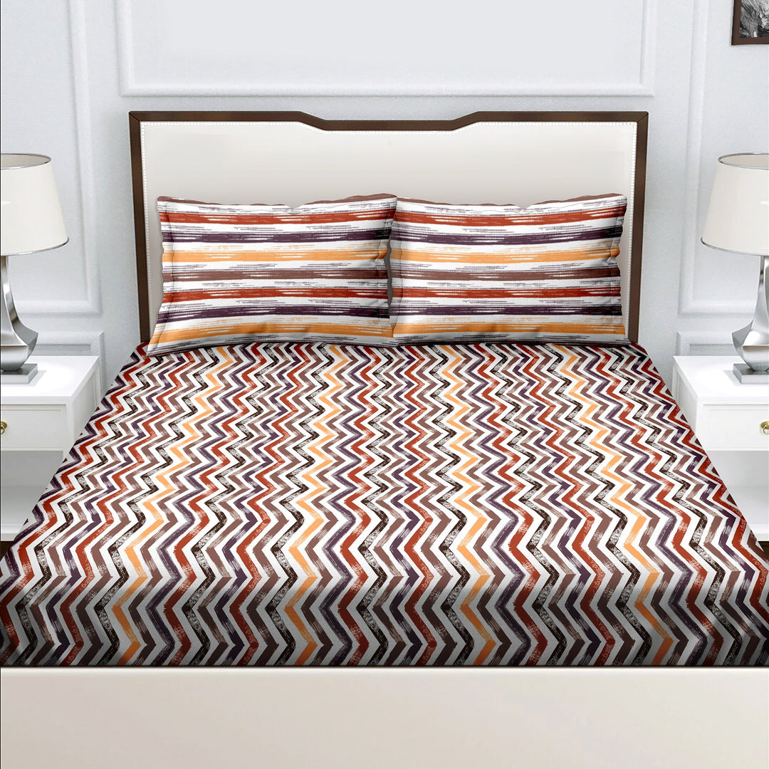 Bella Casa Fashion & Retail Ltd  Double King Size Cotton Abstract Multi Colour Bedsheet with 2 Pillow Covers - Genteel Collection