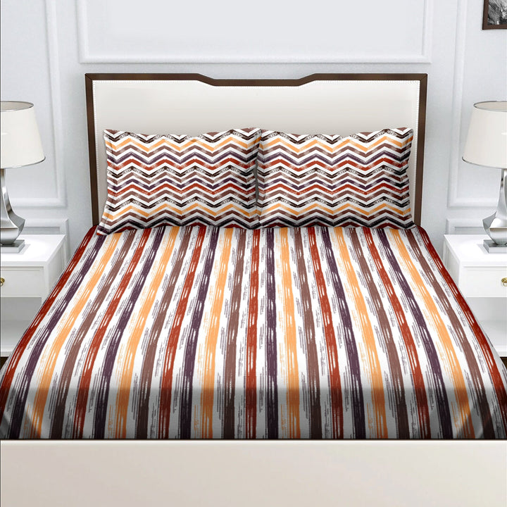 Bella Casa Fashion & Retail Ltd  Double King Size Cotton Abstract Multi Colour Bedsheet with 2 Pillow Covers - Genteel Collection