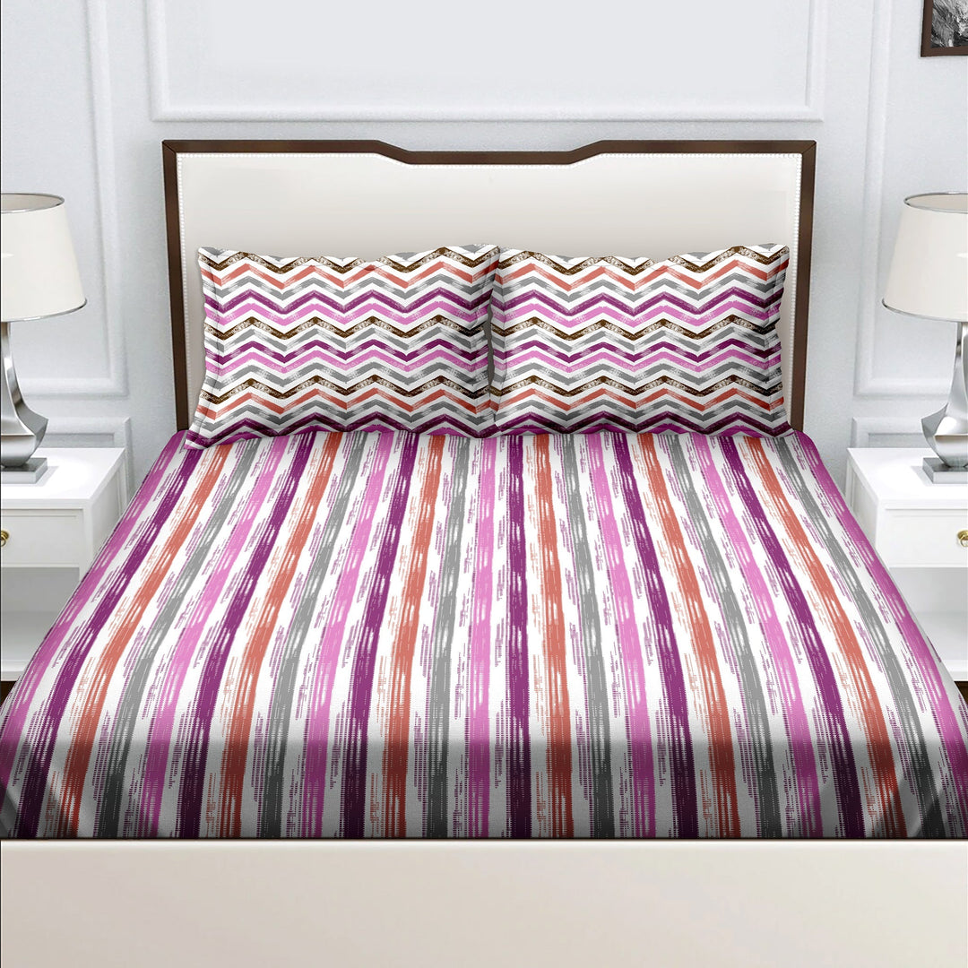 Bella Casa Fashion & Retail Ltd  Double King Size Cotton Abstract Pink Colour Bedsheet with 2 Pillow Covers - Genteel Collection