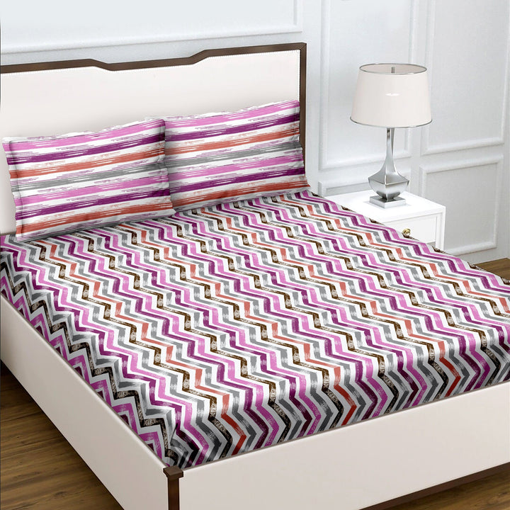Bella Casa Fashion & Retail Ltd  Double King Size Cotton Abstract Pink Colour Bedsheet with 2 Pillow Covers - Genteel Collection