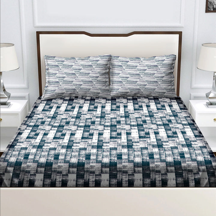 Bella Casa Fashion & Retail Ltd  Double King Size Cotton Abstract Teal Colour Bedsheet with 2 Pillow Covers - Genteel Collection