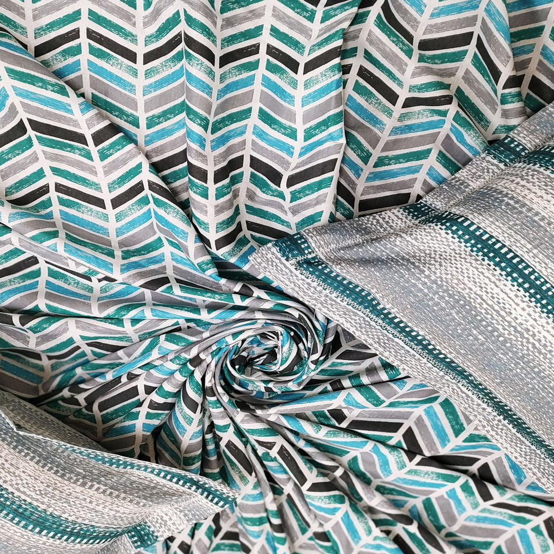 Bella Casa Fashion & Retail Ltd  Double King Size Cotton Abstract Teal Colour Bedsheet with 2 Pillow Covers - Genteel Collection