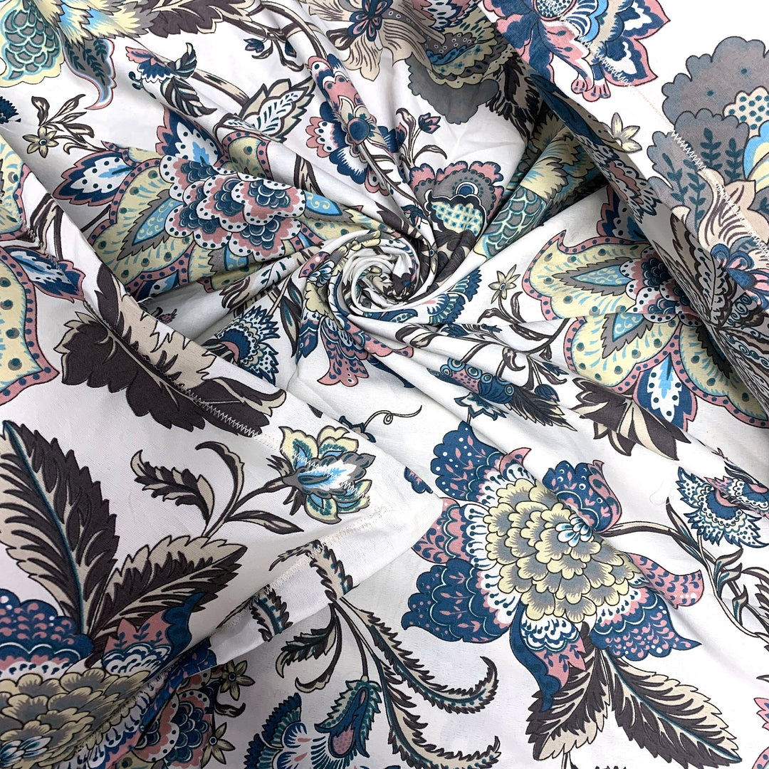 Bella Casa Fashion & Retail Ltd  Double King Size Cotton Floral Blue Colour Bedsheet with 2 Pillow Covers - Genteel Collection