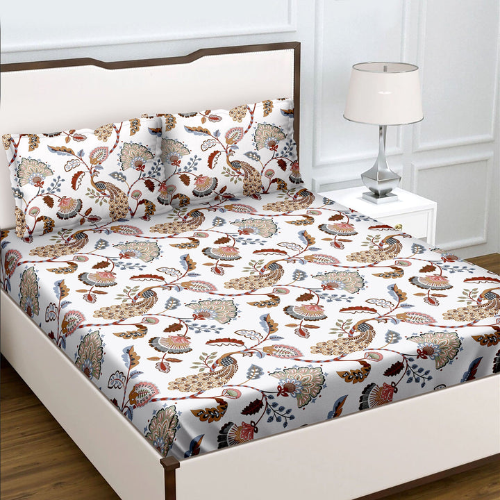 Bella Casa Fashion & Retail Ltd  Double King Size Cotton Floral Brown Colour Bedsheet with 2 Pillow Covers - Genteel Collection