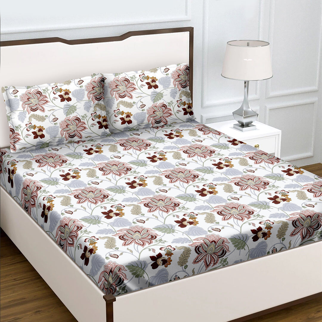 Bella Casa Fashion & Retail Ltd  Double King Size Cotton Floral Multi Colour Bedsheet with 2 Pillow Covers - Genteel Collection