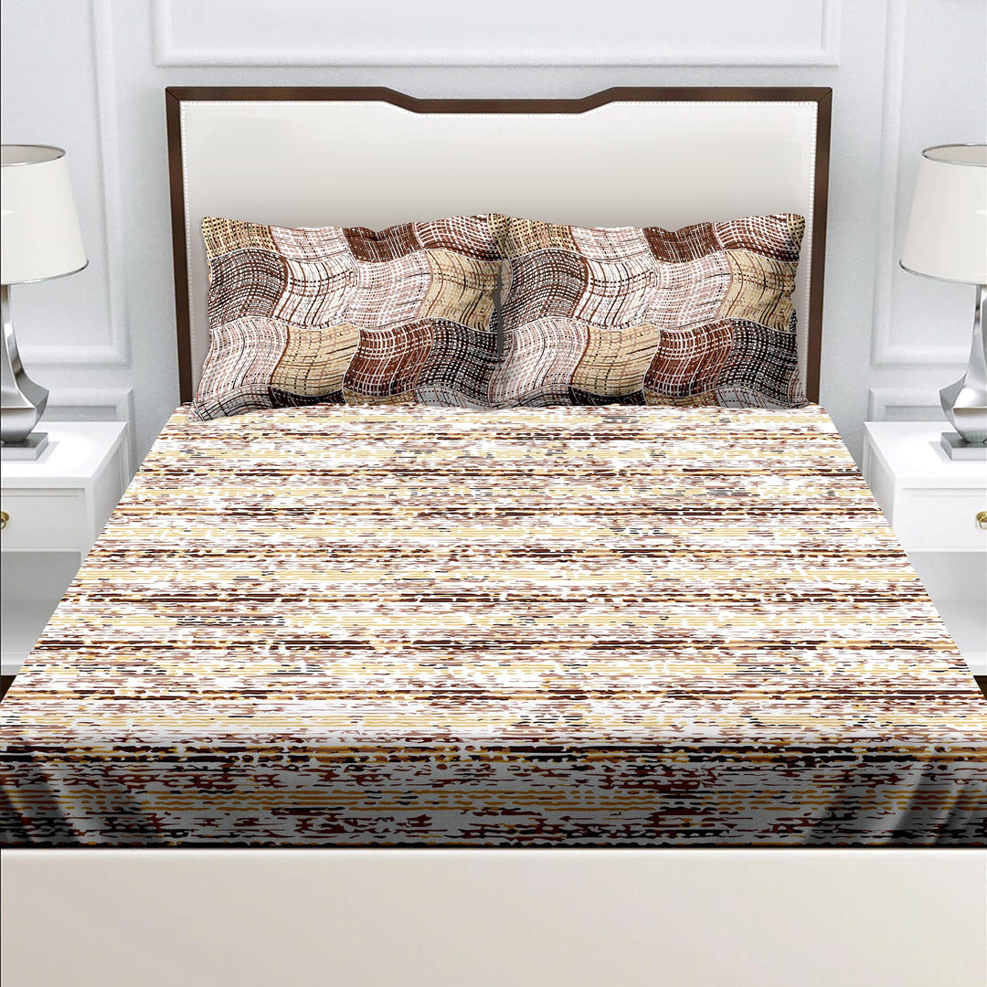 Bella Casa Fashion & Retail Ltd  Double King Size Cotton Geometric Brown Colour Bedsheet with 2 Pillow Covers - Genteel Collection