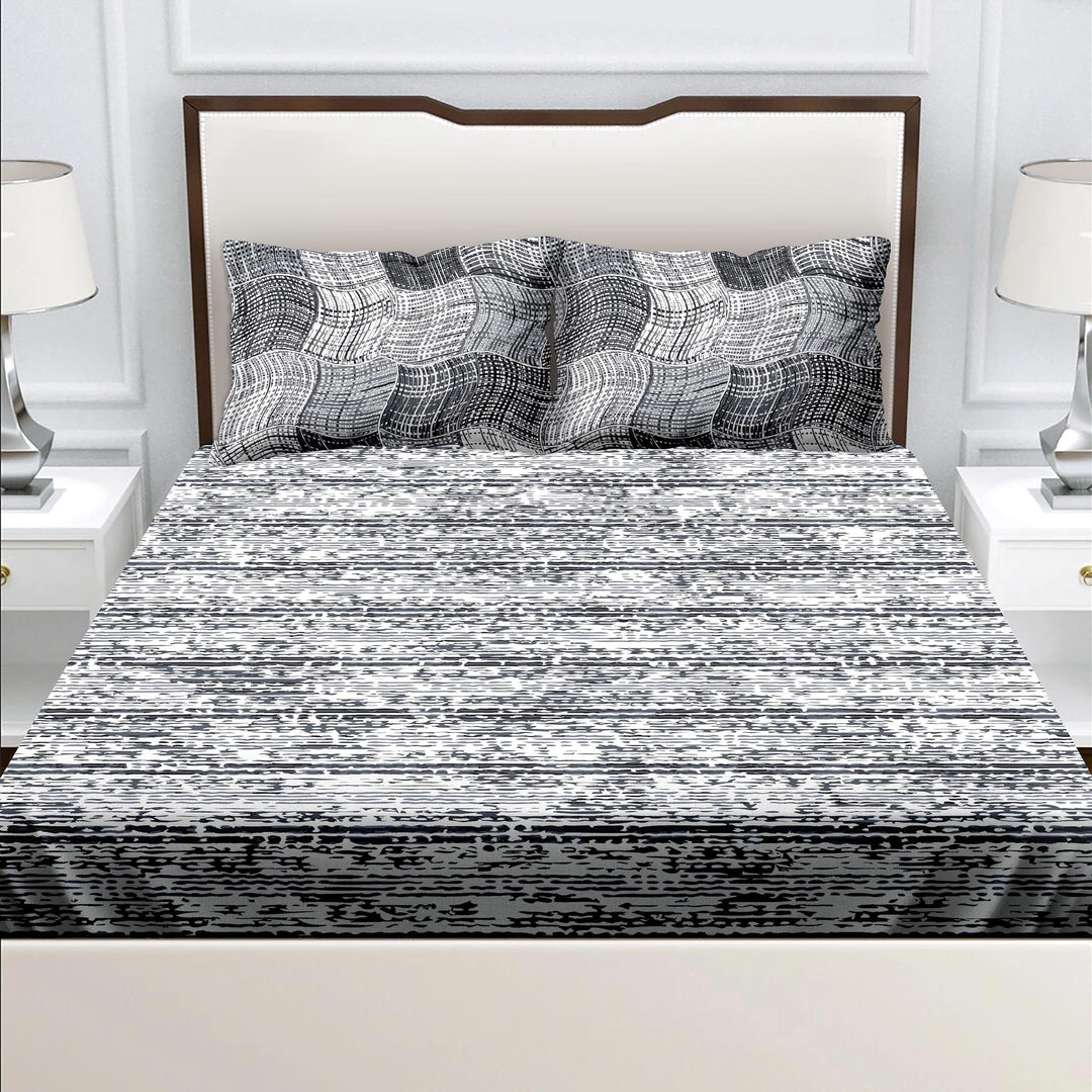 Bella Casa Fashion & Retail Ltd  Double King Size Cotton Geometric Grey Colour Bedsheet with 2 Pillow Covers - Genteel Collection
