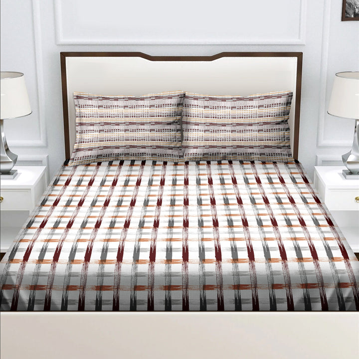 Bella Casa Fashion & Retail Ltd  Double King Size Cotton Geometric Multi Colour Bedsheet with 2 Pillow Covers - Genteel Collection