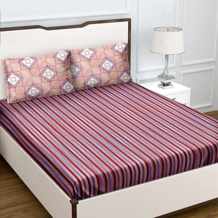 Bella Casa Fashion & Retail Ltd  Double King Size Cotton Geometric Rust Colour Bedsheet with 2 Pillow Covers - Genteel Collection