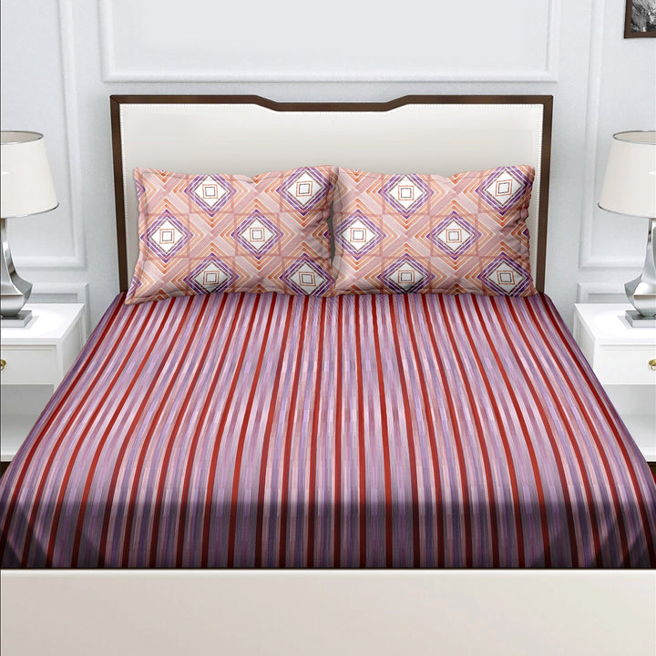 Bella Casa Fashion & Retail Ltd  Double King Size Cotton Geometric Rust Colour Bedsheet with 2 Pillow Covers - Genteel Collection