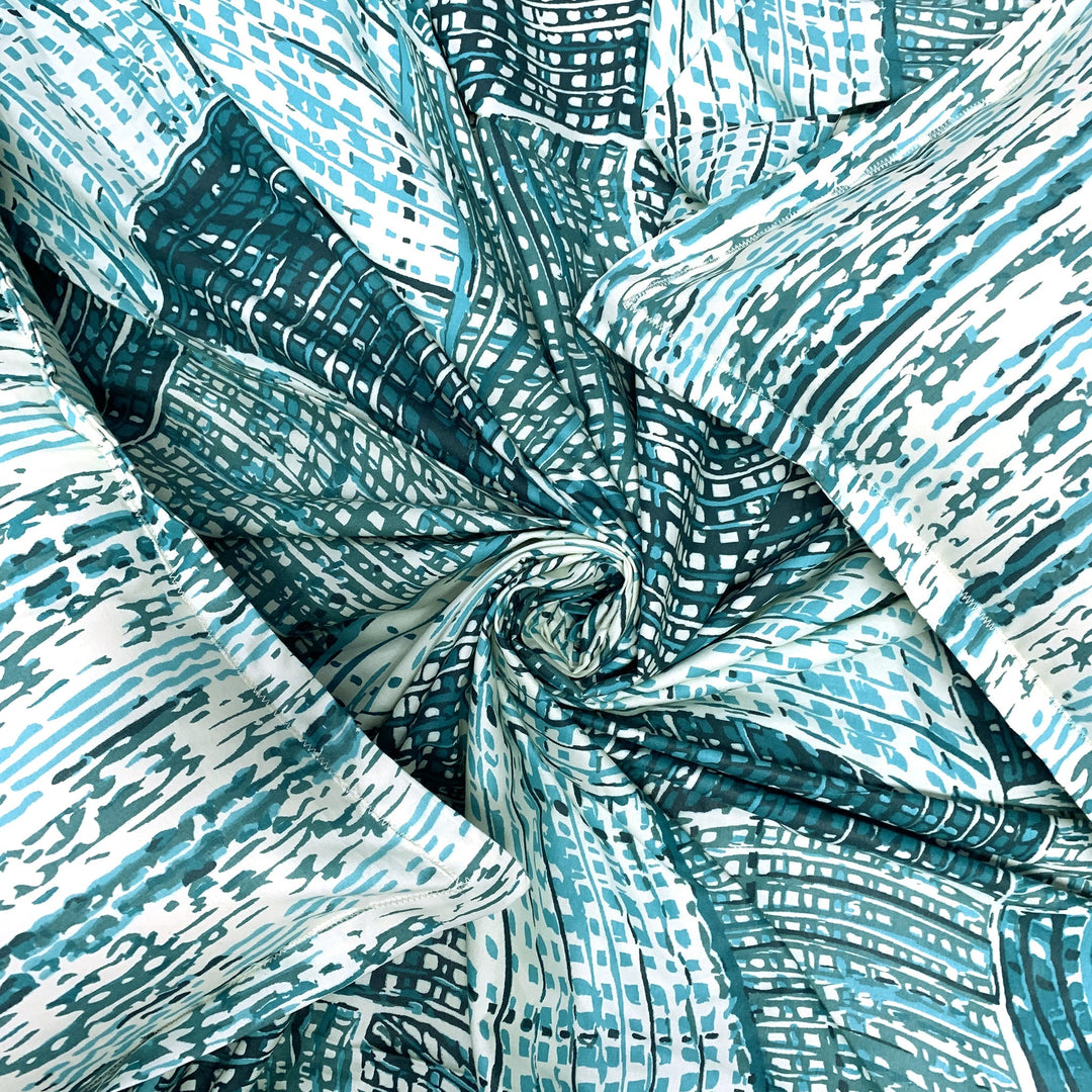 Bella Casa Fashion & Retail Ltd  Double King Size Cotton Geometric Teal Colour Bedsheet with 2 Pillow Covers - Genteel Collection
