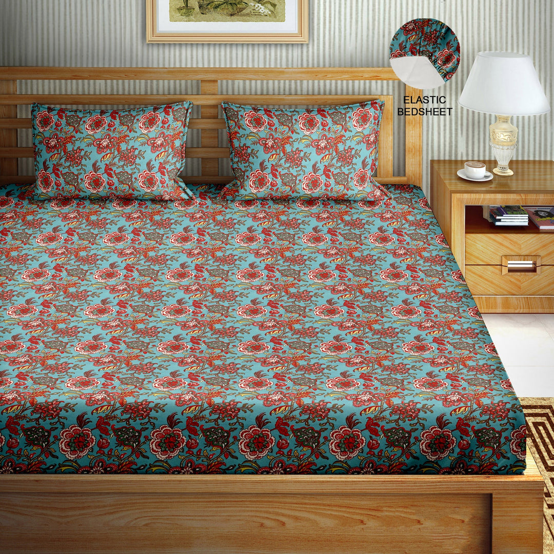 Bella Casa Fashion & Retail Ltd  Elasticated Fitted Bed Sheet  Floral Multi Colour with 2 Pillow Covers  - Classic Collection