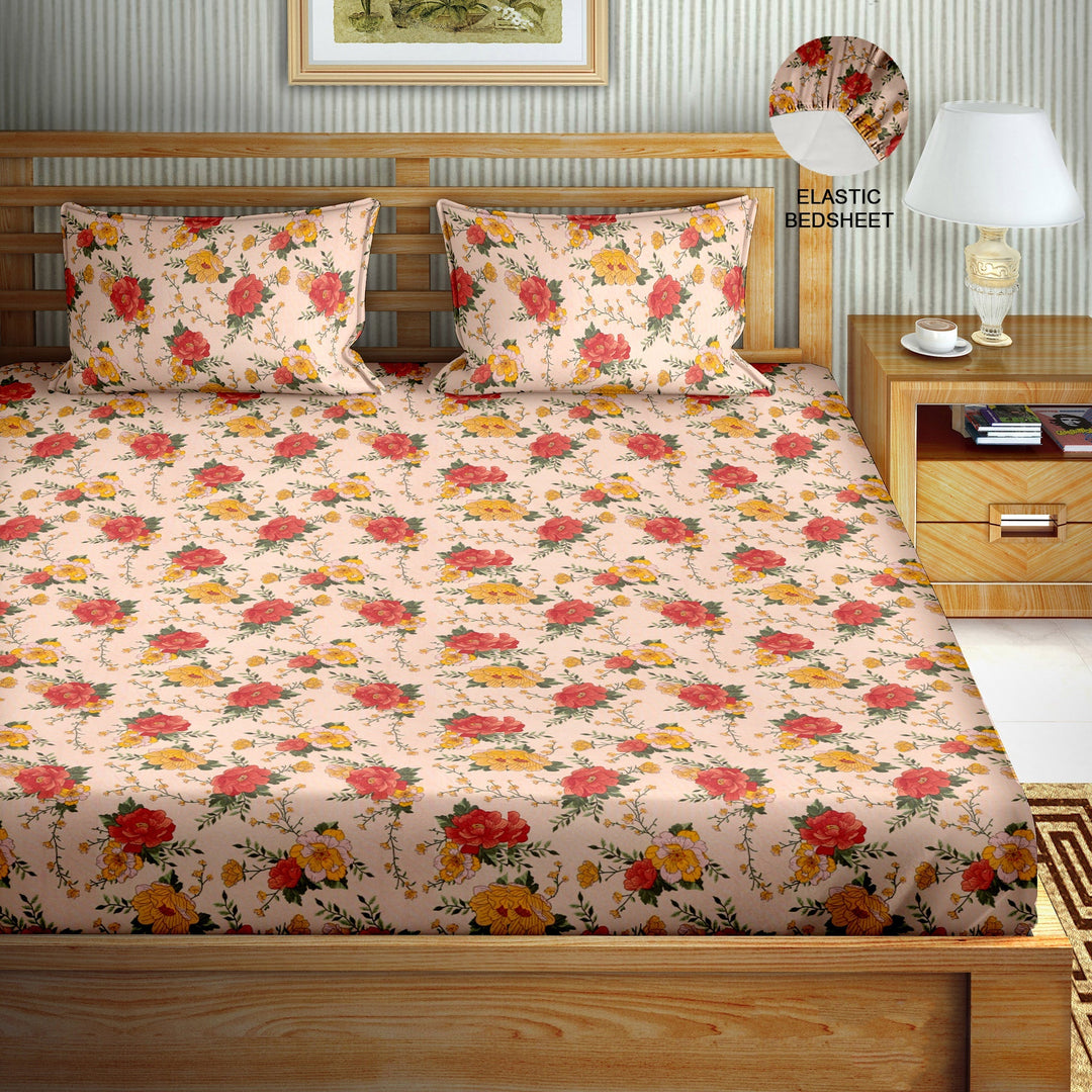 Bella Casa Fashion & Retail Ltd  Elasticated Fitted Bed Sheet  Floral Multi Colour with 2 Pillow Covers  - Classic Collection