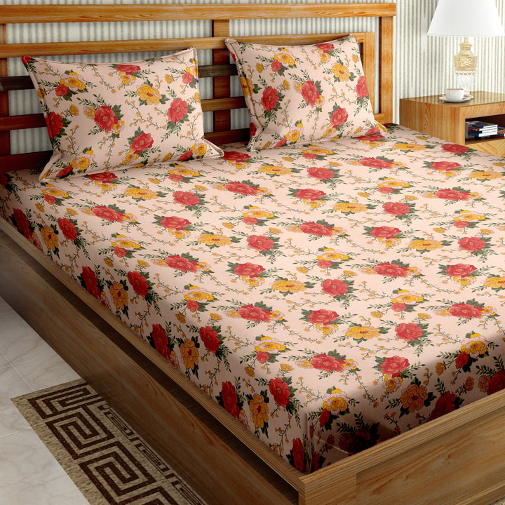 Bella Casa Fashion & Retail Ltd  Elasticated Fitted Bed Sheet  Floral Multi Colour with 2 Pillow Covers  - Classic Collection