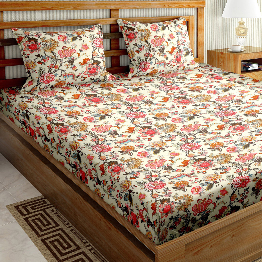 Bella Casa Fashion & Retail Ltd  Elasticated Fitted Bed Sheet  Floral Multi Colour with 2 Pillow Covers  - Classic Collection