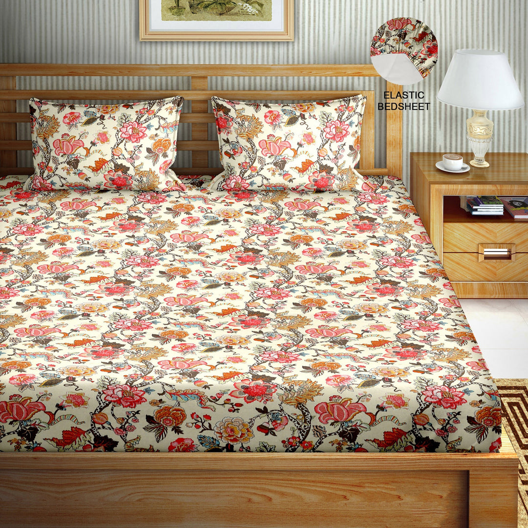 Bella Casa Fashion & Retail Ltd  Elasticated Fitted Bed Sheet  Floral Multi Colour with 2 Pillow Covers  - Classic Collection