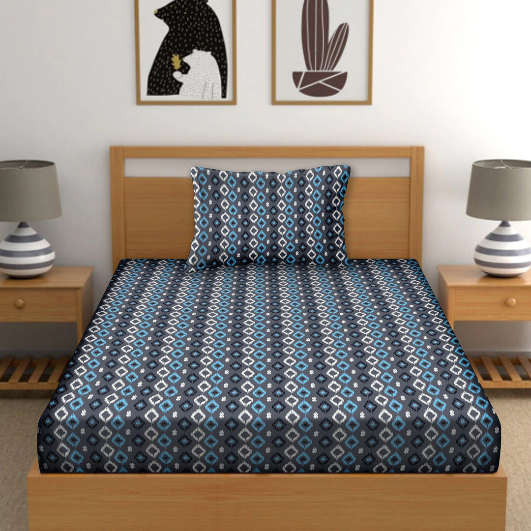 Bella Casa Fashion & Retail Ltd  Single Cotton Abstract Blue Colour Bedsheet with 1 Pillow Cover- Cuddle Collection