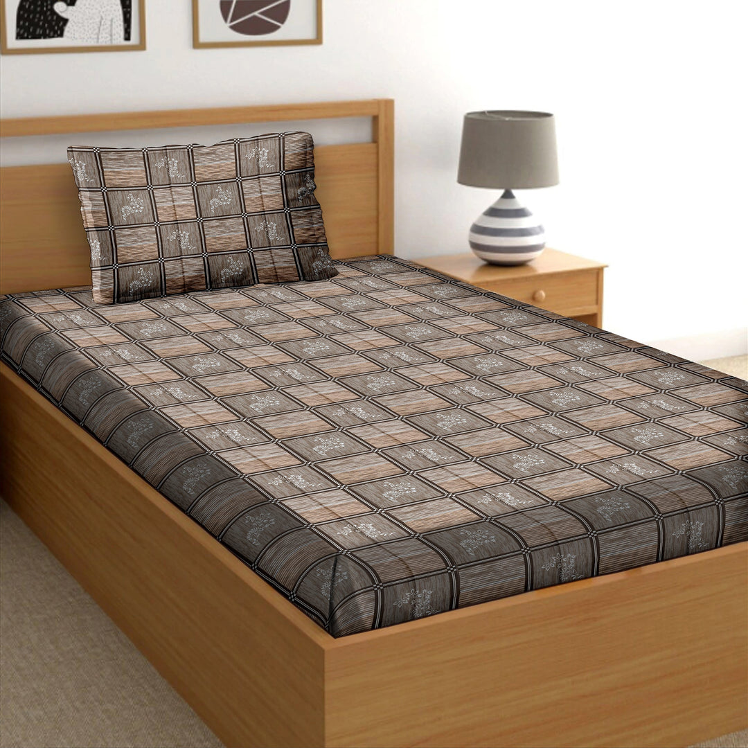 Bella Casa Fashion & Retail Ltd  Single Cotton Abstract Brown Colour Bedsheet with 1 Pillow Cover- Cuddle Collection