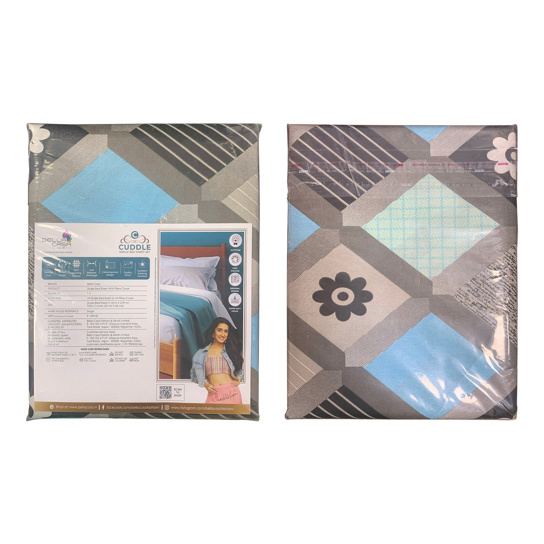Bella Casa Fashion & Retail Ltd  Single Cotton Abstract Green Colour Bedsheet with 1 Pillow Cover- Cuddle Collection