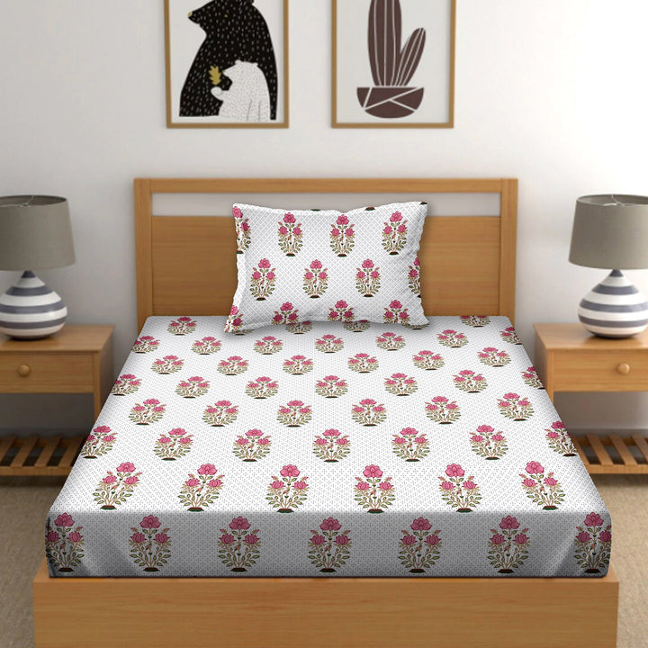Bella Casa Fashion & Retail Ltd  Single Cotton Abstract Pink Colour Bedsheet with 1 Pillow Cover- Cuddle Collection